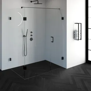 Brauer Complete Profileless Shower Enclosure 3-piece - side entry with fixed wall - 90x160 cm - Matt black