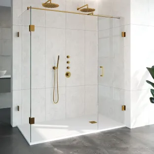 Brauer Complete Profileless Shower Enclosure 3-piece - side entry with fixed wall - 90x180 cm - Gold