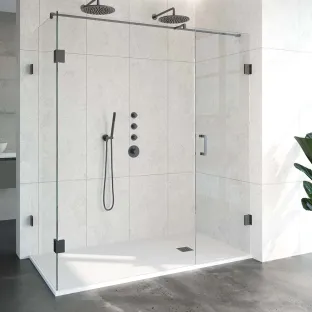 Brauer Complete Profileless Shower Enclosure 3-piece - side entry with fixed wall - 90x180 cm - Gunmetal