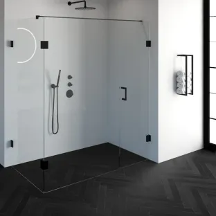 Brauer Complete Profileless Shower Enclosure 3-piece - side entry with fixed wall - 90x180 cm - Matt black