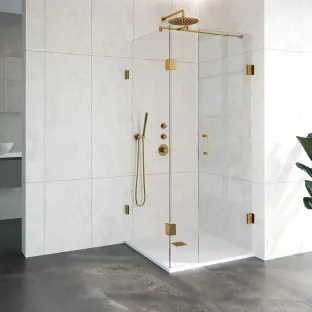 Brauer Complete Profileless Shower Enclosure 3-piece - side entry with fixed wall - 90x90 cm - Gold