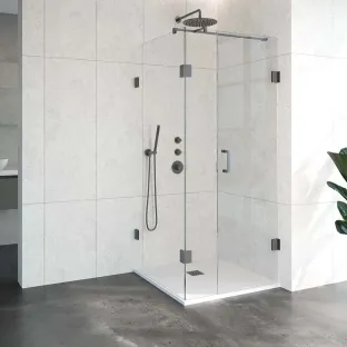 Brauer Complete Profileless Shower Enclosure 3-piece - side entry with fixed wall - 90x90 cm - Gunmetal