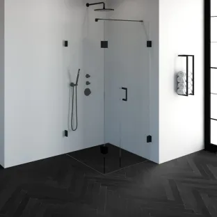 Brauer Complete Profileless Shower Enclosure 3-piece - side entry with fixed wall - 90x90 cm - Matt black