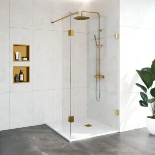 Brauer Complete Profileless Walk-in Shower - 100x200 cm - rotating side wall 30 cm - Gold