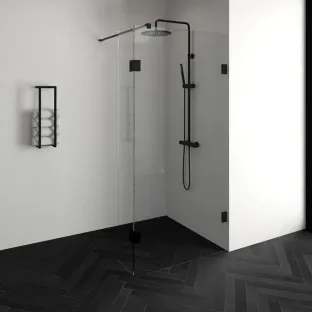 Brauer Complete Profileless Walk-in Shower - 100x200 cm - Swivel Side Wall 30 cm - Matt Black