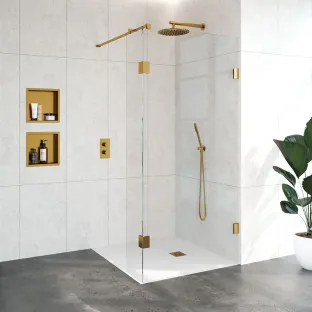 Brauer Complete Profileless Walk-in Shower - 100x200 cm - Fixed side wall 30 cm - Gold