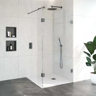 Brauer Complete Profileless Walk-in Shower - 100x200 cm - Fixed side wall 30 cm - Gunmetal