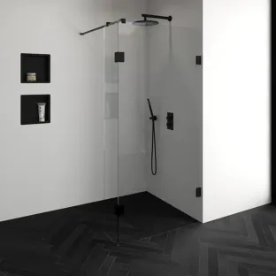 Brauer Complete Profileless Walk-in Shower - 100x200 cm - Fixed side wall 30 cm - Matt black