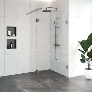 Brauer Complete Profileless Walk-in Shower - 110x200 cm - rotating side wall 40 cm - Gunmetal