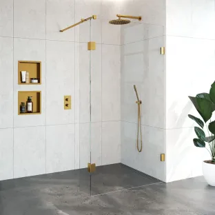 Brauer Complete Profileless Walk-in Shower - 110x200 cm - Fixed side wall 30 cm - Gold