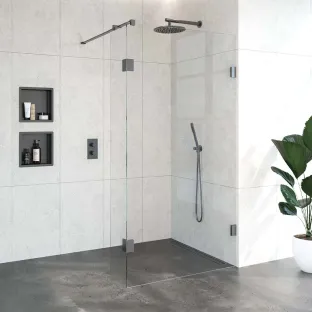 Brauer Complete Profileless Walk-in Shower - 110x200 cm - Fixed side wall 30 cm - Gunmetal