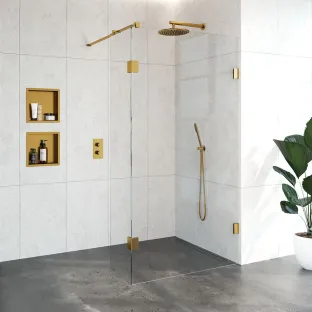 Brauer Complete Profileless Walk-in Shower - 110x200 cm - Fixed side wall 40 cm - Gold