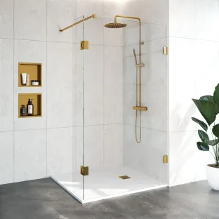 Brauer Complete Profileless Walk-in Shower - 120x200 cm - Swivel Side Wall 30 cm - Gold