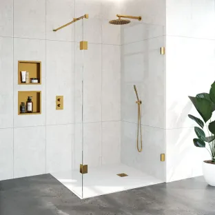 Brauer Complete Profileless Walk-in Shower - 120x200 cm - Fixed side wall 30 cm - Gold