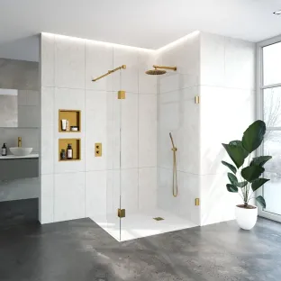 Brauer Complete Profileless Walk-in Shower - 120x200 cm - Fixed side wall 40 cm - Gold