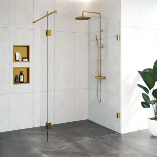 Brauer Complete Profileless Walk-in Shower - 130x200 cm - rotating side wall 30 cm - Gold