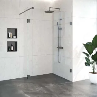 Brauer Complete Profileless Walk-in Shower - 130x200 cm - rotating side wall 30 cm - Gunmetal