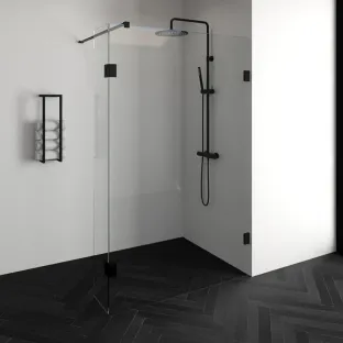 Brauer Complete Profileless Walk-in Shower - 130x200 cm - Swivel Side Wall 30 cm - Matt Black