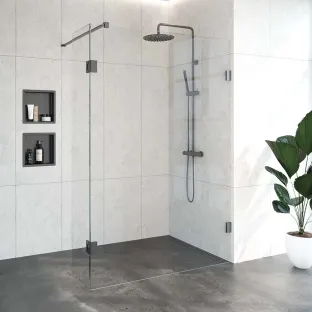 Brauer Complete Profileless Walk-in Shower - 130x200 cm - rotating side wall 40 cm - Gunmetal