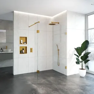 Brauer Complete Profileless Walk-in Shower - 130x200 cm - Fixed side wall 30 cm - Gold