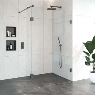 Brauer Complete Profileless Walk-in Shower - 130x200 cm - Fixed side wall 30 cm - Gunmetal