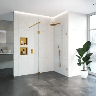 Brauer Complete Profileless Walk-in Shower - 130x200 cm - Fixed side wall 40 cm - Gold