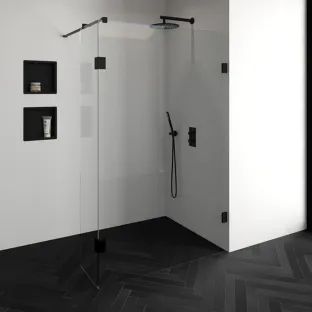 Brauer Complete Profileless Walk-in Shower - 130x200 cm - Fixed side wall 40 cm - Matt black