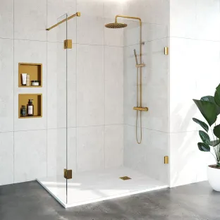 Brauer Complete Profileless Walk-in Shower - 140x200 cm - rotating side wall 30 cm - Gold