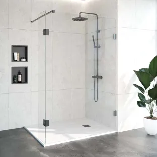 Brauer Complete Profileless Walk-in Shower - 140x200 cm - rotating side wall 30 cm - Gunmetal