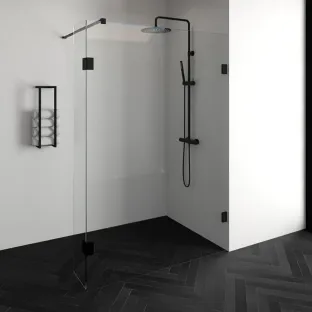 Brauer Complete Profileless Walk-in Shower - 140x200 cm - Swivel Side Wall 30 cm - Matt Black