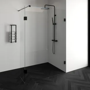 Brauer Complete Profileless Walk-in Shower - 140x200 cm - Rotating side wall 40 cm - Matt black