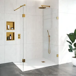 Brauer Complete Profileless Walk-in Shower - 140x200 cm - Fixed side wall 30 cm - Gold