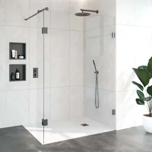 Brauer Complete Profileless Walk-in Shower - 140x200 cm - Fixed side wall 30 cm - Gunmetal