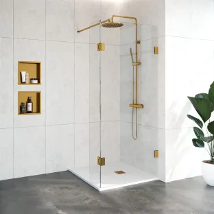 Brauer Complete Profileless Walk-in Shower - 90x200 cm - rotating side wall 30 cm - Gold