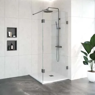 Brauer Complete Profileless Walk-in Shower - 90x200 cm - rotating side wall 30 cm - Gunmetal