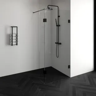 Brauer Complete Profileless Walk-in Shower - 90x200 cm - Swivel Side Wall 30 cm - Matt Black