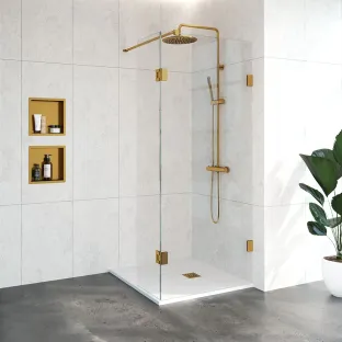 Brauer Complete Profileless Walk-in Shower - 90x200 cm - rotating side wall 40 cm - Gold