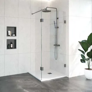 Brauer Complete Profileless Walk-in Shower - 90x200 cm - rotating side wall 40 cm - Gunmetal