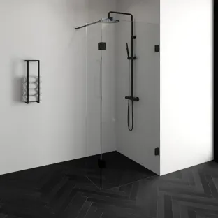 Brauer Complete Profileless Walk-in Shower - 90x200 cm - Rotating side wall 40 cm - Matt black