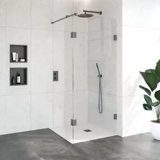 Brauer Complete Profileless Walk-in Shower - 90x200 cm - Fixed side wall 30 cm - Gunmetal