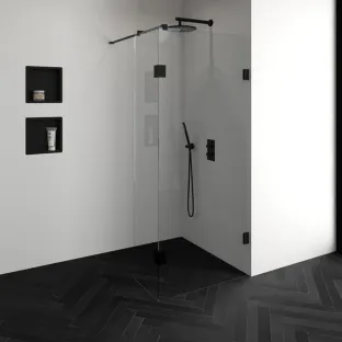 Brauer Complete Profileless Walk-in Shower - 90x200 cm - Fixed side wall 40 cm - Matt black