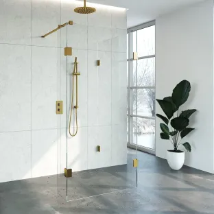 Brauer Complete Profileless Walk-in Shower Reversed - 100x100 cm - fixed side wall 30 cm - Gold