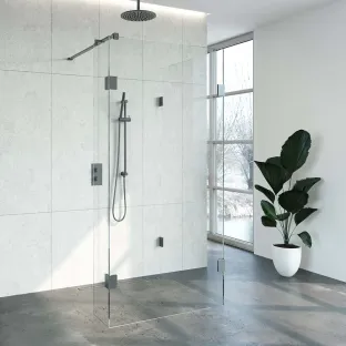 Brauer Complete Profileless Walk-in Shower Reversed - 100x100 cm - fixed side wall 30 cm - Gunmetal