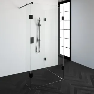 Brauer Complete Profileless Walk-in Shower Reversed - 100x100 cm - Fixed side wall 30 cm - Matt black