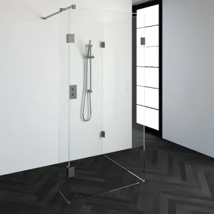 Brauer Complete Profileless Walk-in Shower Reversed - 100x100 cm - fixed side wall 30 cm - brushed stainless steel