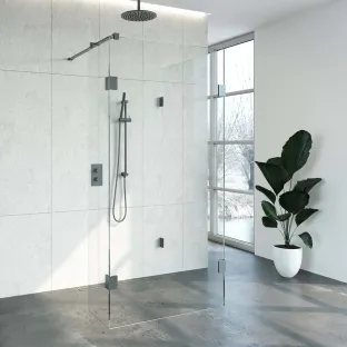 Brauer Complete Profileless Walk-in Shower Reversed - 100x100 cm - fixed side wall 40 cm - Gunmetal