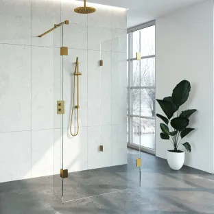 Brauer Complete Profileless Walk-in Shower Reversed - 100x110 cm - fixed side wall 30 cm - Gold