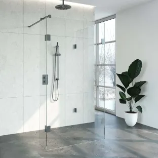 Brauer Complete Profileless Walk-in Shower Reversed - 100x110 cm - fixed side wall 30 cm - Gunmetal