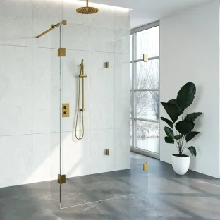 Brauer Complete Profileless Walk-in Shower Reversed - 100x120 cm - fixed side wall 30 cm - Gold