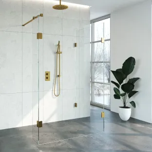 Brauer Complete Profileless Walk-in Shower Reversed - 100x130 cm - fixed side wall 30 cm - Gold